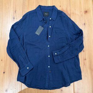 Rails Long-Sleeve Linen Button-Down Shirt in Navy Blue | Size XL | NWT